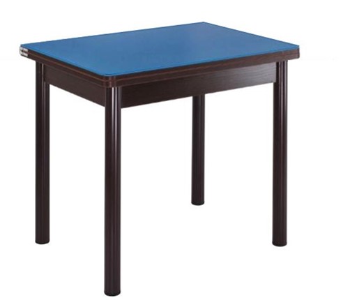 Кухонный пристенный стол СПА-07 СТ2, венге ЛДСП/стекло синие/38 прямые трубки крашеные коричневый в Салехарде - изображение