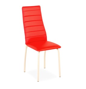 Обеденный стул Волна, прошивка горизонтально, каркас металл бежевый, экотекс красный в Лабытнанги