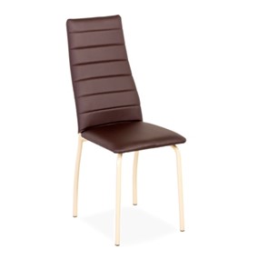 Обеденный стул Волна, прошивка горизонтально, каркас металл бежевый, экотекс шоколад в Салехарде