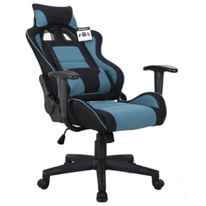 Компьютерное кресло Brabix GT Racer GM-100 (две подушки, ткань, черное/голубое) в Салехарде - предосмотр 1