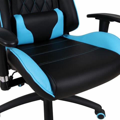Кресло компьютерное Brabix GT Master GM-110 (две подушки, экокожа, черное/голубое) 531928 в Надыме - изображение 8