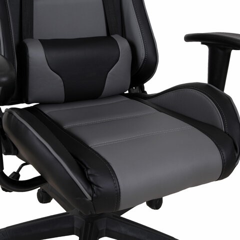 Компьютерное кресло Brabix GT Racer GM-100 (две подушки, экокожа, черное/серое) 531926 в Салехарде - изображение 8