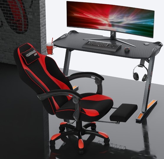 Игровое кресло CHAIRMAN GAME 35 с выдвижной подставкой для ног Ткань  черная / Ткань красная в Салехарде - изображение 5