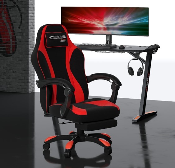 Игровое кресло CHAIRMAN GAME 35 с выдвижной подставкой для ног Ткань  черная / Ткань красная в Салехарде - изображение 6