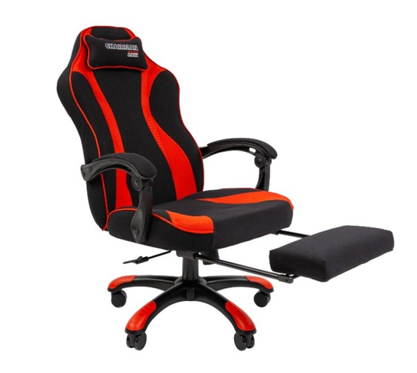 Игровое кресло CHAIRMAN GAME 35 с выдвижной подставкой для ног Ткань  черная / Ткань красная в Салехарде - изображение 3