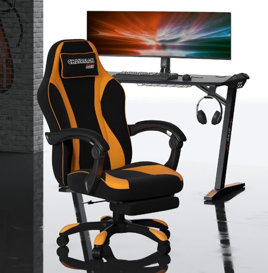 Игровое кресло CHAIRMAN GAME 35 с выдвижной подставкой для ног Ткань черная / Ткань оранжевая в Ноябрьске - изображение 4