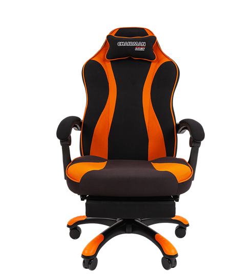 Игровое кресло CHAIRMAN GAME 35 с выдвижной подставкой для ног Ткань черная / Ткань оранжевая в Ноябрьске - изображение 1
