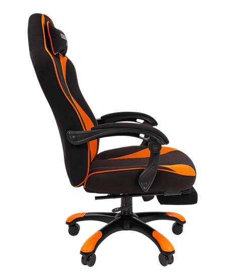 Игровое кресло CHAIRMAN GAME 35 с выдвижной подставкой для ног Ткань черная / Ткань оранжевая в Ноябрьске - изображение 2