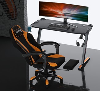 Игровое кресло CHAIRMAN GAME 35 с выдвижной подставкой для ног Ткань черная / Ткань оранжевая в Ноябрьске - предосмотр 3