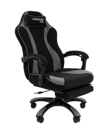 Игровое кресло CHAIRMAN GAME 35 с выдвижной подставкой для ног Ткань черная / Ткань св.серая в Ноябрьске - изображение
