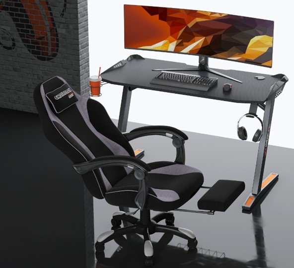 Игровое кресло CHAIRMAN GAME 35 с выдвижной подставкой для ног Ткань черная / Ткань св.серая в Ноябрьске - изображение 3