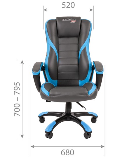 Офисное кресло CHAIRMAN GAME 22 эко кожа, серый/голубой в Салехарде - изображение 3