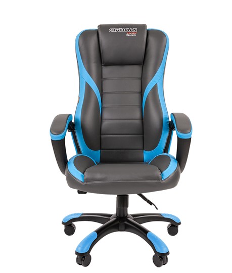 Офисное кресло CHAIRMAN GAME 22 эко кожа, серый/голубой в Ноябрьске - изображение 1