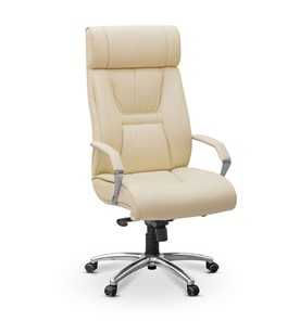 Офисное кресло для руководителя Олимп X (подлокотники хром) натуральная кожа с компаньоном / бежевая NL53 в Салехарде