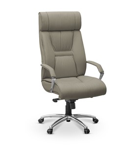 Кресло в офис Олимп X (подлокотники хром) натуральная кожа с компаньоном / серая NL50 в Салехарде