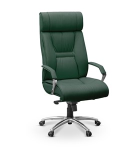Офисное кресло Олимп X (подлокотники хром) натуральная кожа с компаньоном / зеленая NL30 в Салехарде