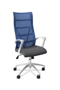 Кресло для руководителя Топ X белый каркас, сетка/ткань Bahama / синяя/серая в Салехарде
