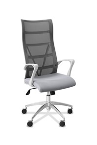 Офисное кресло для руководителя Топ X белый каркас, сетка/ткань TW / серая/ серая в Губкинском