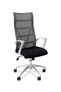 Кресло в офис Топ X белый каркас, сетка/ткань TW / серая/черная в Ноябрьске