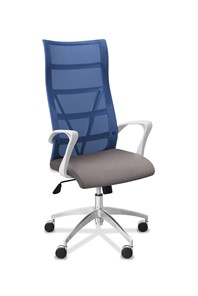 Офисное кресло для руководителя Топ X белый каркас, сетка/ткань TW / синяя/серая в Губкинском