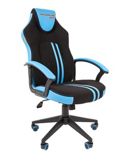 Кресло игровое CHAIRMAN GAME 26  Экокожа - Ткань стандарт. Черный/голубой в Салехарде - предосмотр 1