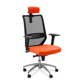 Кресло для руководителя Aero lux с подголовником, сетка/ткань TW / черная/ оранжевая в Ноябрьске