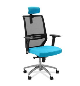 Офисное кресло для руководителя Aero lux с подголовником, сетка/ткань TW / черная/голубая в Надыме