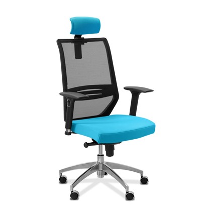 Офисное кресло для руководителя Aero lux с подголовником, сетка/ткань TW / черная/голубая в Лабытнанги - изображение
