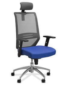 Кресло для персонала Aero с подголовником, сетка/ткань TW / черная/ синяя в Губкинском