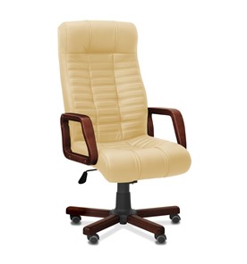 Офисное кресло для руководителя Атлант W, экокожа премиум / темно-бежевая CN1121/дерево - орех гамильтон в Салехарде