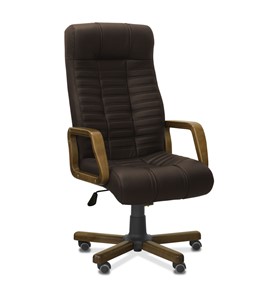 Офисное кресло Атлант W, экокожа премиум / тёмно-коричневая CN1113/ дерево - орех в Салехарде