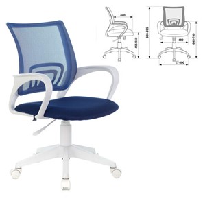 Кресло офисное Brabix Fly MG-396W (с подлокотниками, пластик белый, сетка, темно-синее) 532399 в Лабытнанги - предосмотр 4