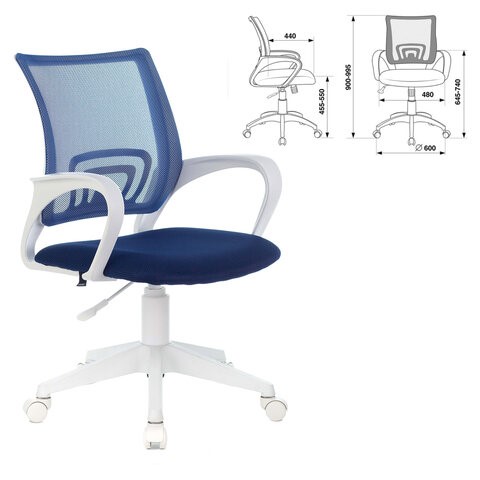 Кресло офисное Brabix Fly MG-396W (с подлокотниками, пластик белый, сетка, темно-синее) 532399 в Лабытнанги - изображение 4