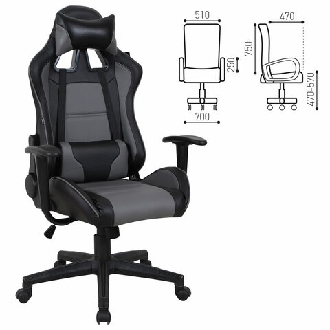 Компьютерное кресло Brabix GT Racer GM-100 (две подушки, экокожа, черное/серое) 531926 в Салехарде - изображение 14
