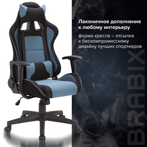 Компьютерное кресло Brabix GT Racer GM-100 (две подушки, ткань, черное/голубое) 531818 в Надыме - изображение 10