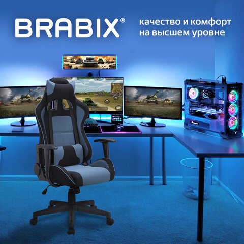 Компьютерное кресло Brabix GT Racer GM-100 (две подушки, ткань, черное/голубое) 531818 в Надыме - изображение 7