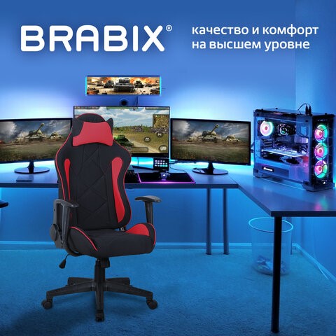 Офисное кресло Brabix GT Racer GM-100 (подушка, ткань, черное/красное) 531820 в Лабытнанги - изображение 7