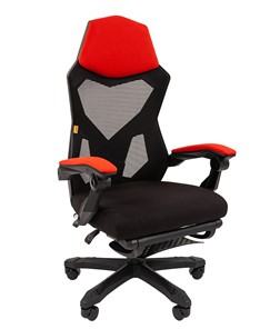 Кресло офисное CHAIRMAN 571 с подставкой для ног , сетчатый акрил / полиэстер черный/красный в Новом Уренгое