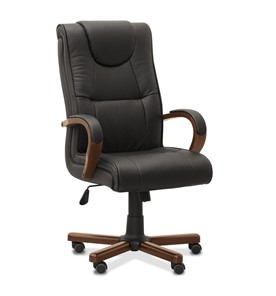 Кресло офисное Империя, натуральная кожа с компаньоном / черная/дерево - орех в Надыме