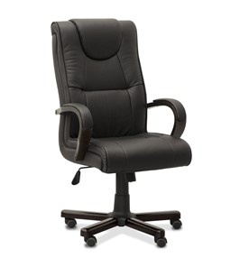 Офисное кресло для руководителя Империя, натуральная кожа с компаньоном / черная/дерево - венге в Надыме