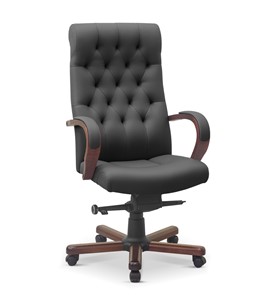 Офисное кресло для руководителя Status, натуральная кожа с компаньоном /серая/дерево - орех аида в Новом Уренгое
