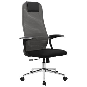 Офисный стул BRABIX PREMIUM "Ultimate EX-801" хром, плотная двойная сетка Х2, черное/серое, 532918 в Лабытнанги