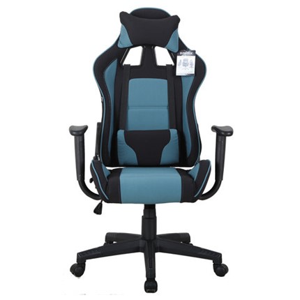 Компьютерное кресло Brabix GT Racer GM-100 (две подушки, ткань, черное/голубое) 531818 в Надыме - изображение