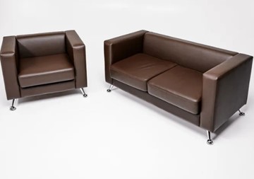 Комплект мебели Альбиони коричневый кожзам  диван 2Д + кресло в Салехарде - предосмотр