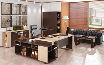 Кабинет руководителя ALTO с высоким шкафом для одежды, низким для документов и журнальным столиком в Надыме