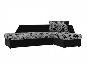 Угловой диван с оттоманкой Андора, Цветы/Черный (рогожка/микровельвет) в Салехарде