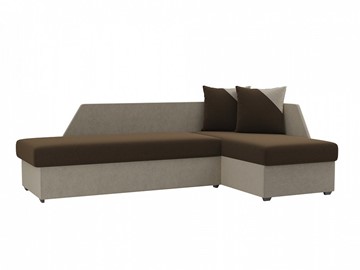 Угловой диван с оттоманкой Андора, Коричневый/Бежевый (микровельвет) в Салехарде