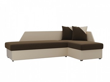 Угловой диван с оттоманкой Андора, Коричневый/Бежевый (микровельвет/экокожа) в Салехарде