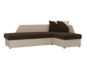 Угловой диван с оттоманкой Андора, Коричневый/Бежевый (велюр/экокожа) в Салехарде