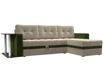 Угловой диван для гостиной Атланта М, Бежевый/Зеленый (микровельвет) в Салехарде